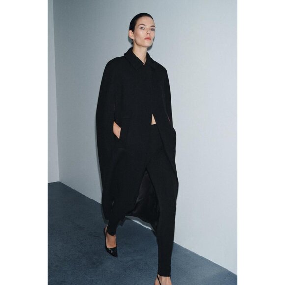 ZARA ZW COLLECTION LIMITED EDITION WOOL BLEND CAPE COAT - Picture 3 of 10